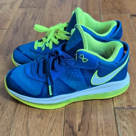 Nike LeBron 8 V2 Low Sprite Blue & Neon Green Athletic Basketball Shoes - Picture 3 of 13
